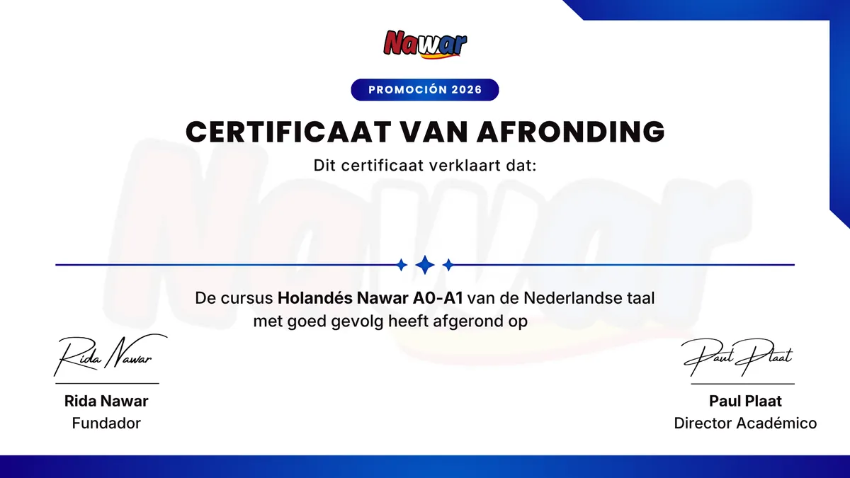 Certificado de finalización de la Formación Nawar A0-A1